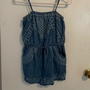 Denim blue spaghetti strap romper